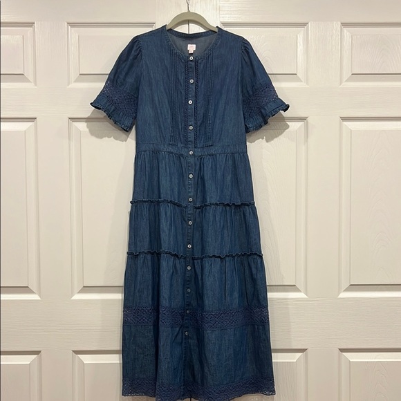 gap x LOVESHACKFANCY Denim Lace Dress Womens Size Medium - Picture 1 of 8